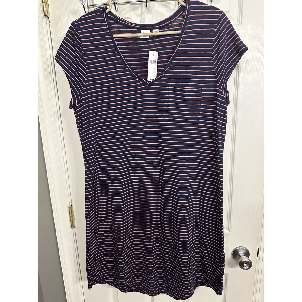 Women's Gap NWT Navy Blue With Pink Pinstripes Dress Size Large